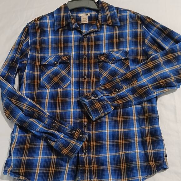 Arizona Small Blue Plaid Long-Sleeved Flannel Shirt 100% Cotton Two Pocket - Picture 3 of 12